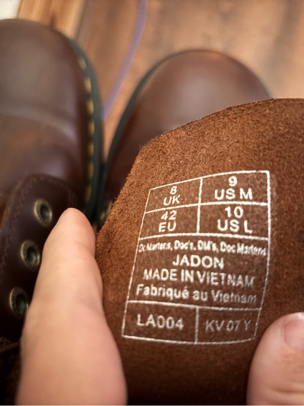 Dr. Martens Jadon Brown Leather Platform Boots with Yellow Stitching - Picture 6 of 6